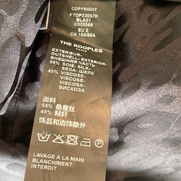 The Kooples Black Silk Leopard Print Faux Wrap Cropped Peplum Blouse - M - Picture 10 of 12